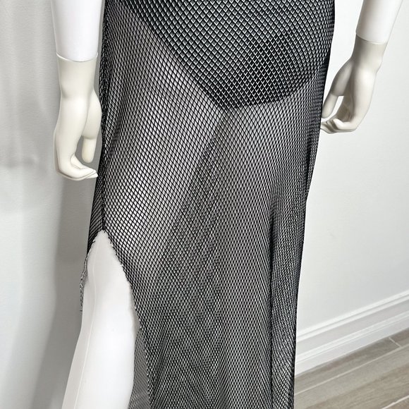 Jade Swim Mesh Open Knit Maxi Skirt with High Slit Black & White Womens Size M/L - Picture 14 of 16